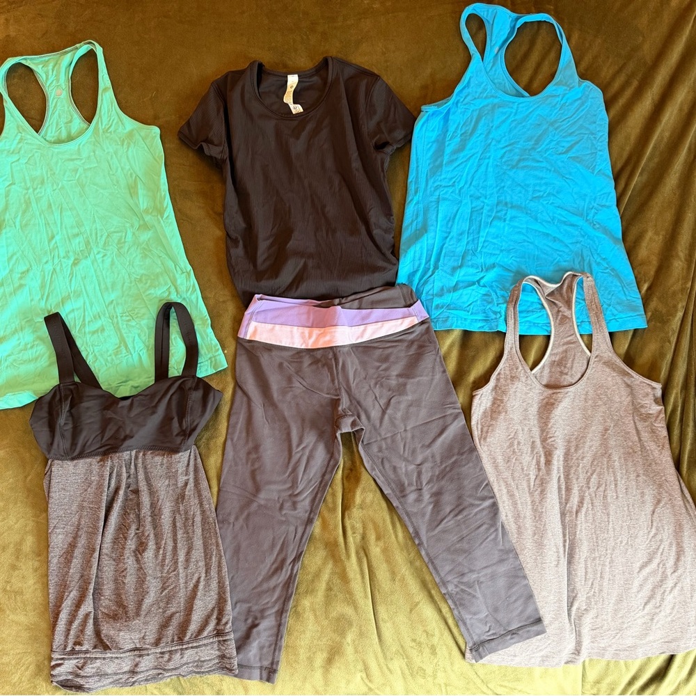 lululemon athletica Tank/Capri Bundle in Teal, Aqua, Black, Gray medium sizes